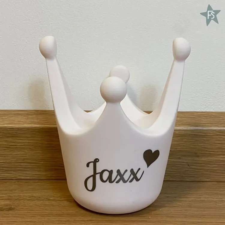 Outlet Atelier Pierre Royal Kroon spaarpot met naam wit Spaarpot Met Naam | Kraamcadeau Meisje