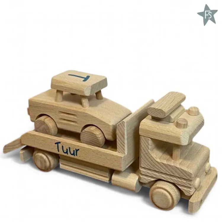 Sale Beukenhouten Auto transporter ( met naam ) Houten Speelgoed Met Naam | Kraamcadeau Jongen
