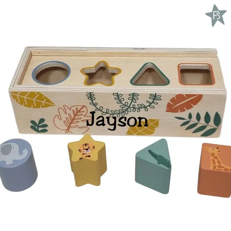 Clearance blokken Vormenstoof Jungle ( met naam ) Houten Speelgoed Met Naam | Kraamcadeau Meisje