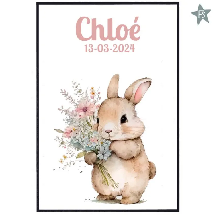 Best Geboortebord met naam, geboortegegevens en lief ko | Rabbit Geboorteschilderij | Kraamcadeau Meisje