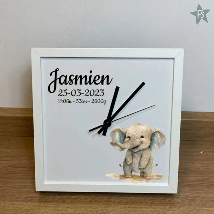 Discount Geboorteklok met naam en olifantje Geboorteklok | Kraamcadeau Meisje