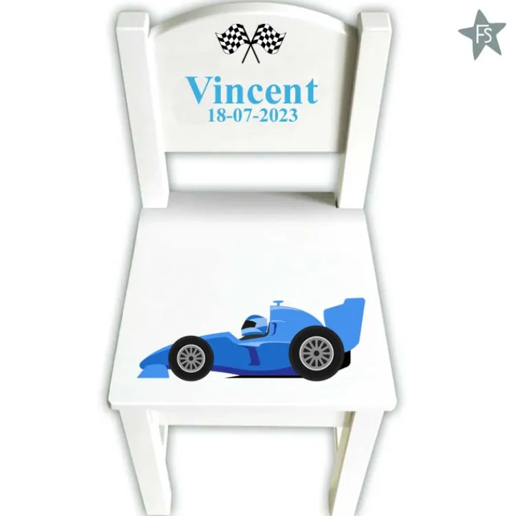 Discount Geboortestoeltje met naam en race auto blauw Geboortestoeltje Met Naam | Kraamcadeau Jongen