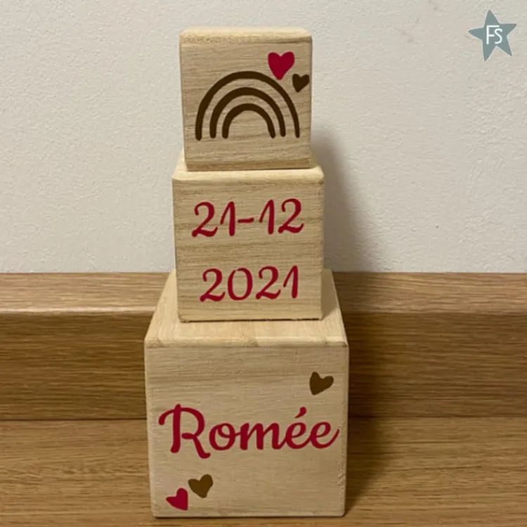 Clearance Geboortetoren Regenboog | Blokkentoren met naam Houten Stapeltorens Met Naam | Kraamcadeau Meisje