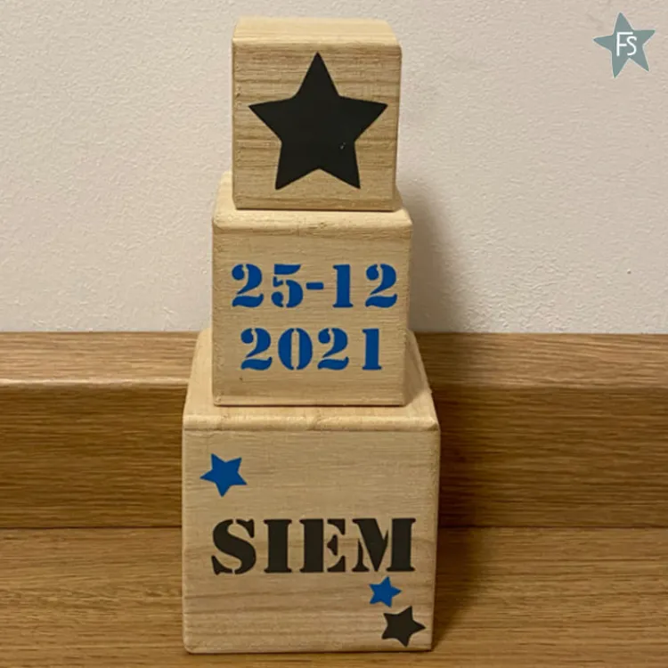 Fashion Geboortetoren ster | Blokkentoren met naam Houten Stapeltorens Met Naam | Kraamcadeau Meisje