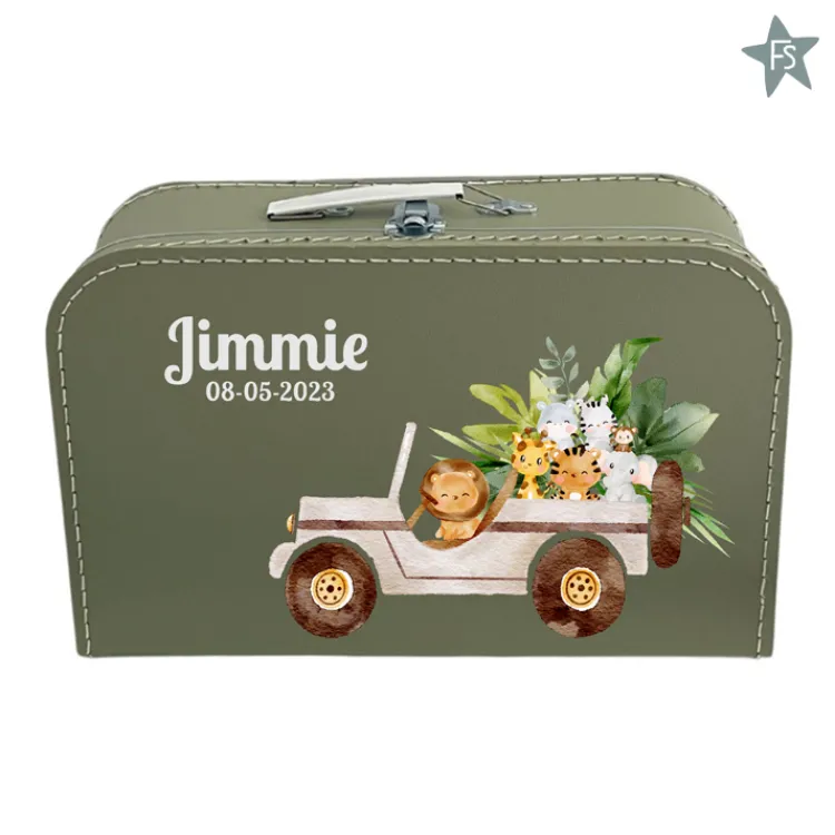 Best Geprint koffertje met naam en junglejeep Koffertje Met Naam | Kraamcadeau Meisje