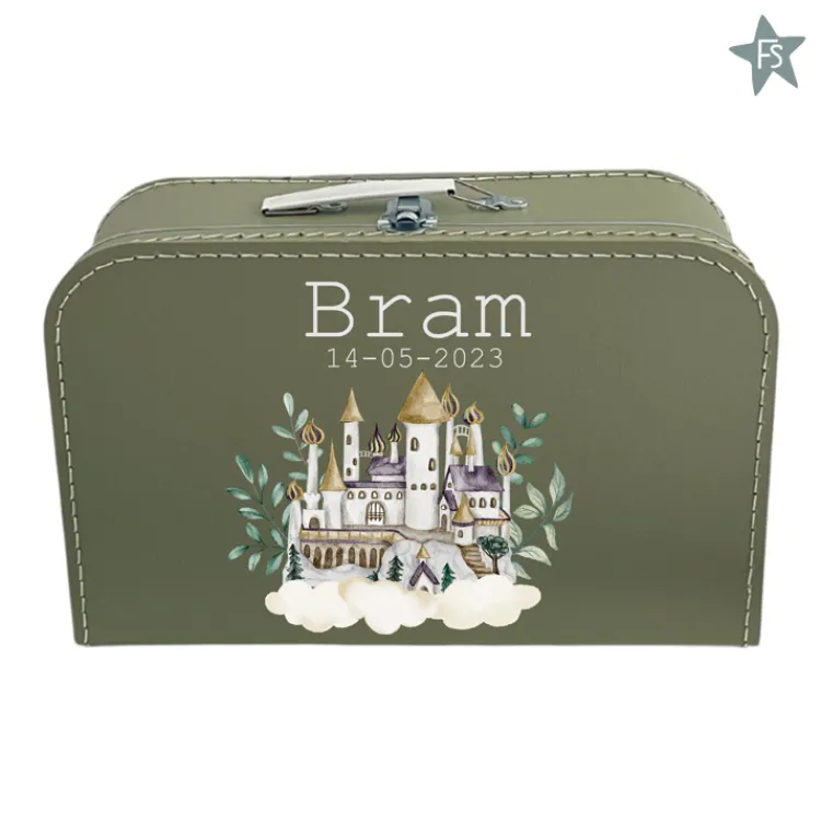 Fashion Geprint koffertje met naam en kasteel Koffertje Met Naam | Kraamcadeau Meisje