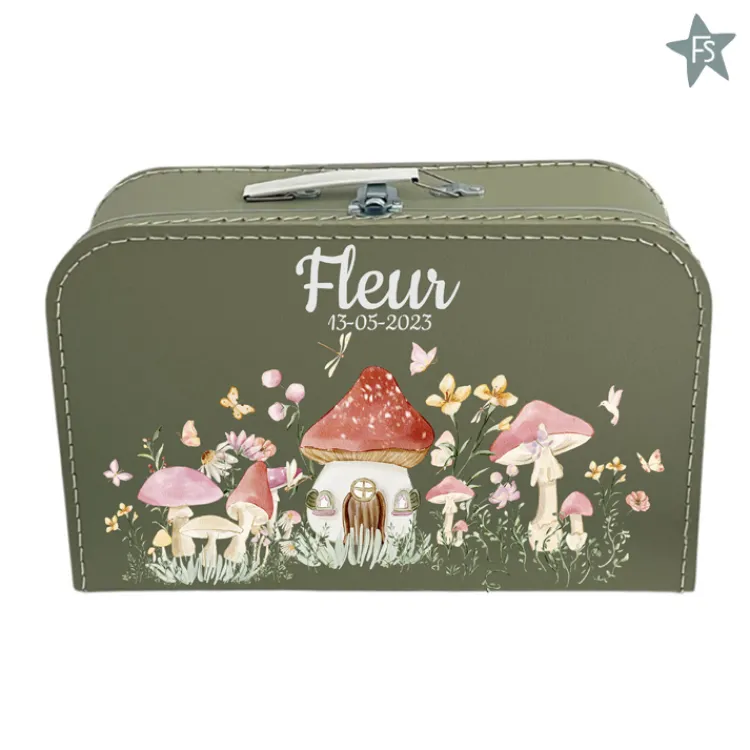 Discount Geprint koffertje met naam en paddestoelen Koffertje Met Naam | Kraamcadeau Meisje