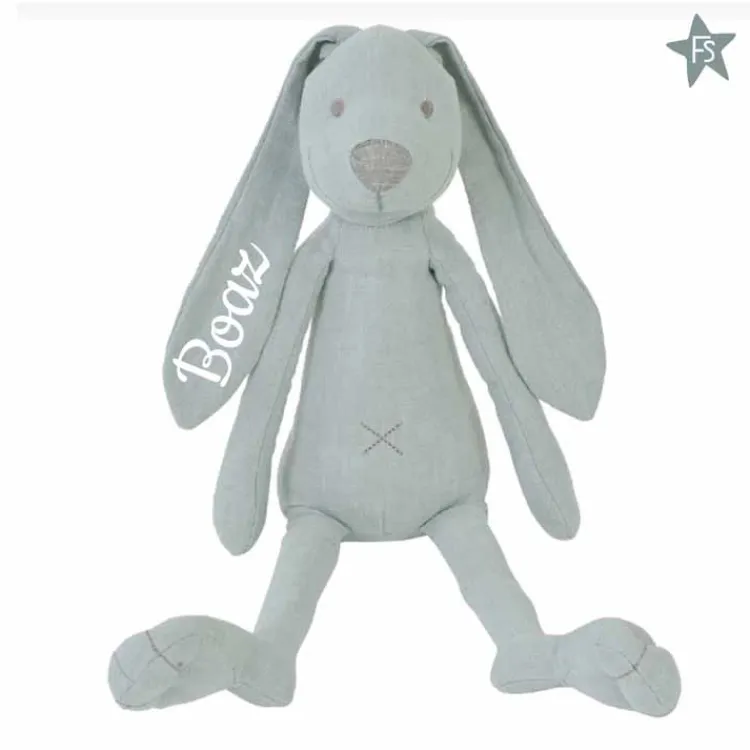 Hot Knuffel Konijn Richie Linen Lagoon 41cm ( met naam ) Knuffels Met Naam | Kraamcadeau Jongen