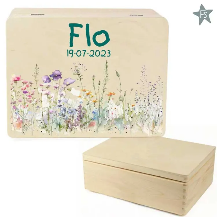 Fashion Herinneringen kist met naam en wild flowers Herinneringsdoos Met Naam | Kraamcadeau Meisje