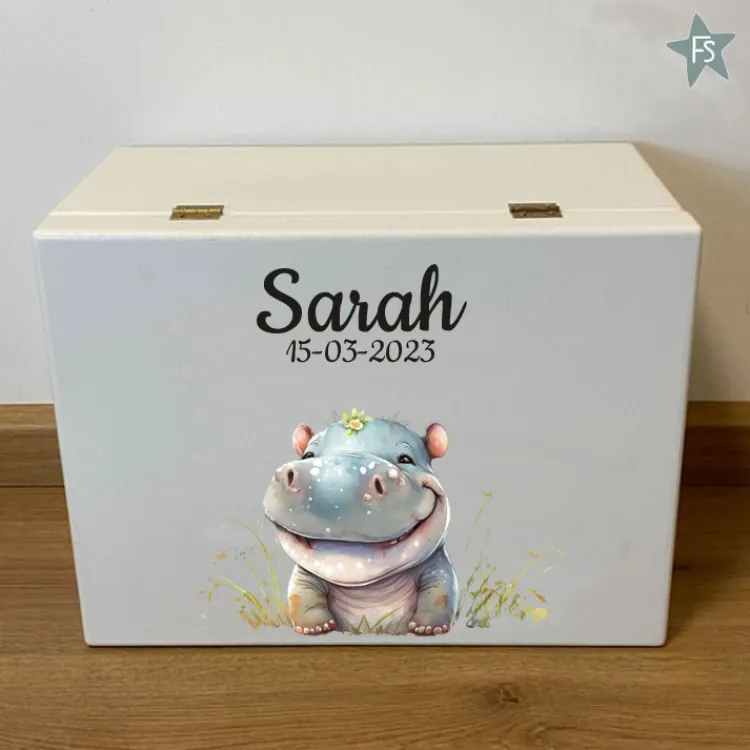 Fashion Herinneringen kist met naam en Hippo Herinneringsdoos Met Naam | Kraamcadeau Meisje
