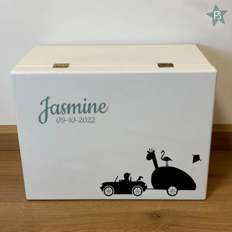 Outlet Herinneringen kist met naam en auto met aanhanger giraffe Herinneringsdoos Met Naam | Kraamcadeau Meisje