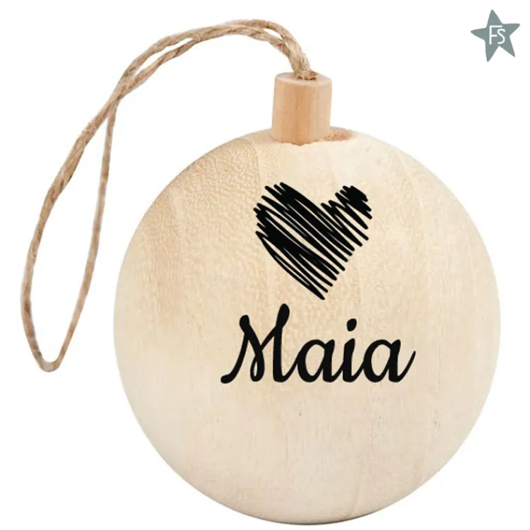 Fashion Houten kerstbal met naam en hartje Kraamcadeau Meisje | Kraamcadeau Jongen