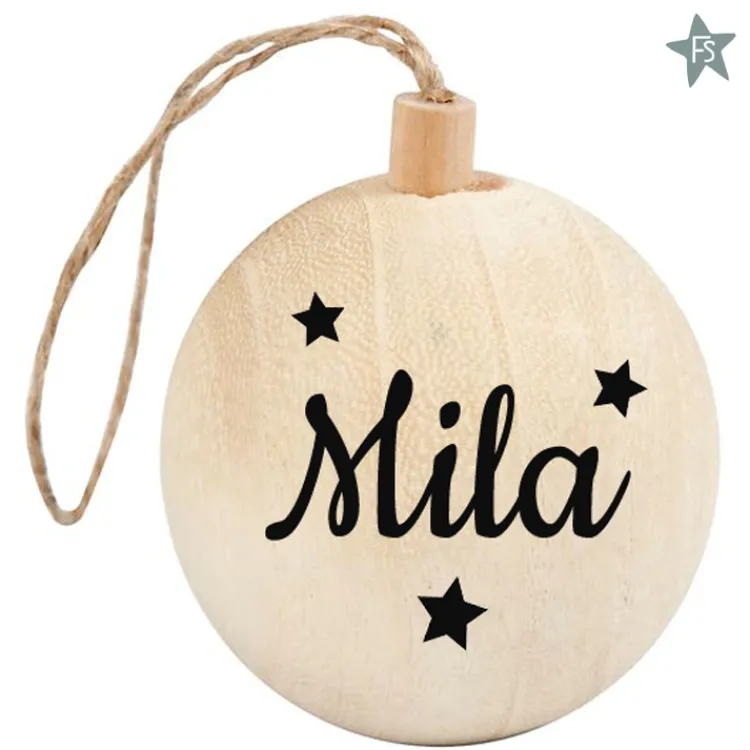 New Houten kerstbal met naam en sterren Momenten | Kraamcadeau Meisje