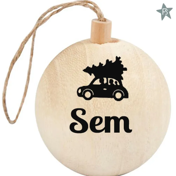 New Houten kerstbal met naam en auto met kerstboom Kraamcadeau Meisje | Kraamcadeau Jongen
