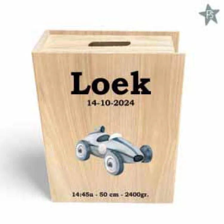 Online Houten spaarpot boek met spitfire en naam / geboortegegevens Spaarpot Met Naam | Kraamcadeau Meisje