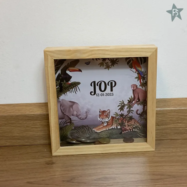 Hot Houten Spaarpot Jungle Spaarpot Met Naam | Kraamcadeau Meisje