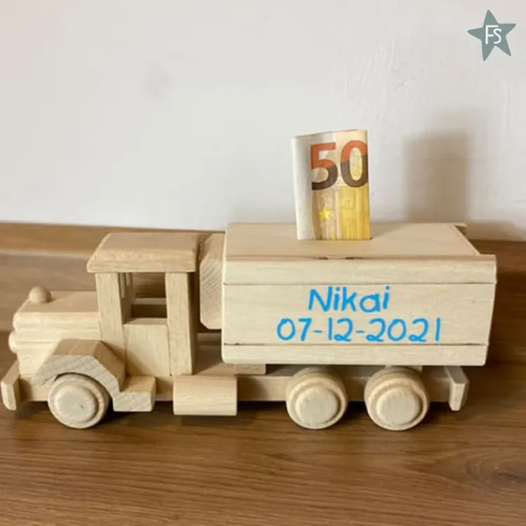 Hot Houten Spaarpot Kiepwagen ( met naam ) Houten Speelgoed Met Naam | Spaarpot Met Naam