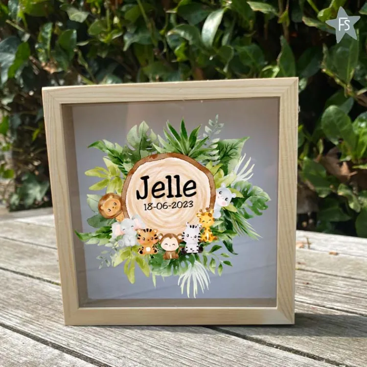 Outlet Houten Spaarpot met naam en boomstam jungle Spaarpot Met Naam | Kraamcadeau Meisje