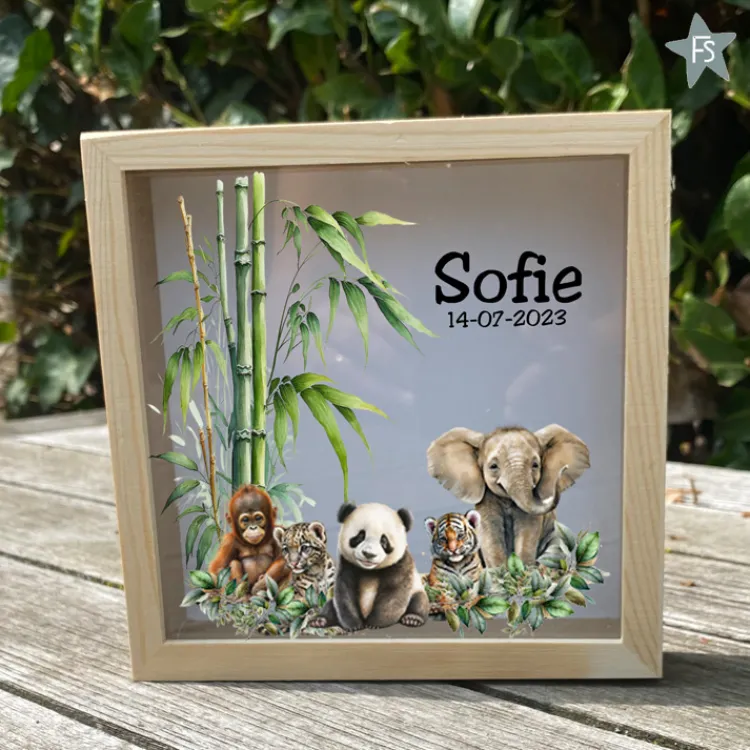 Sale Houten Spaarpot met naam jungle dieren Spaarpot Met Naam | Kraamcadeau Meisje