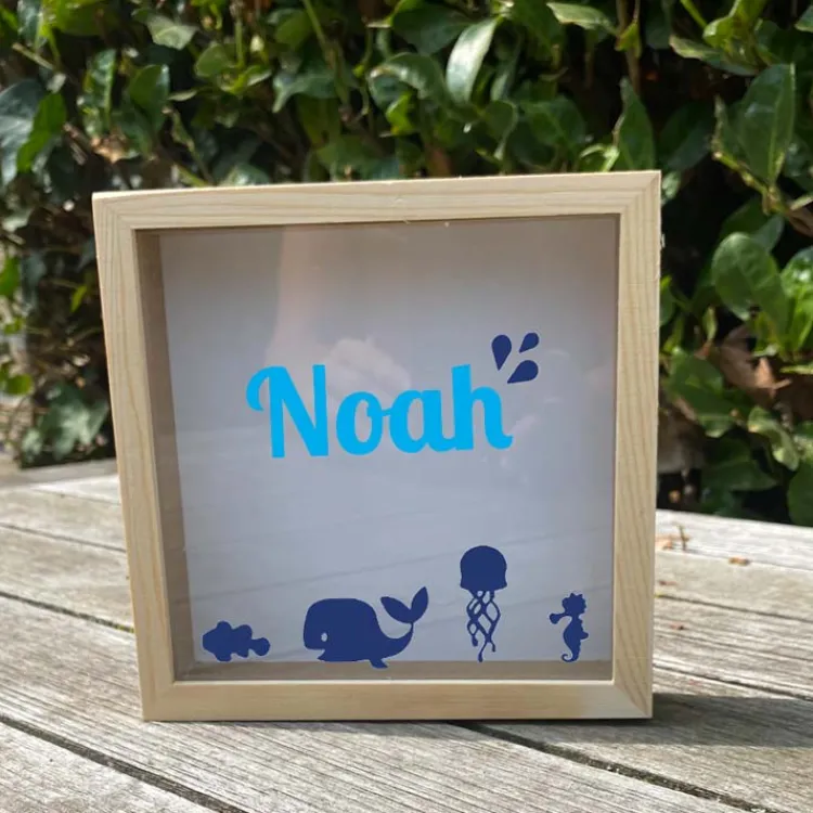 New Houten Spaarpot met Naam en Zeediertjes Spaarpot Met Naam | Kraamcadeau Meisje