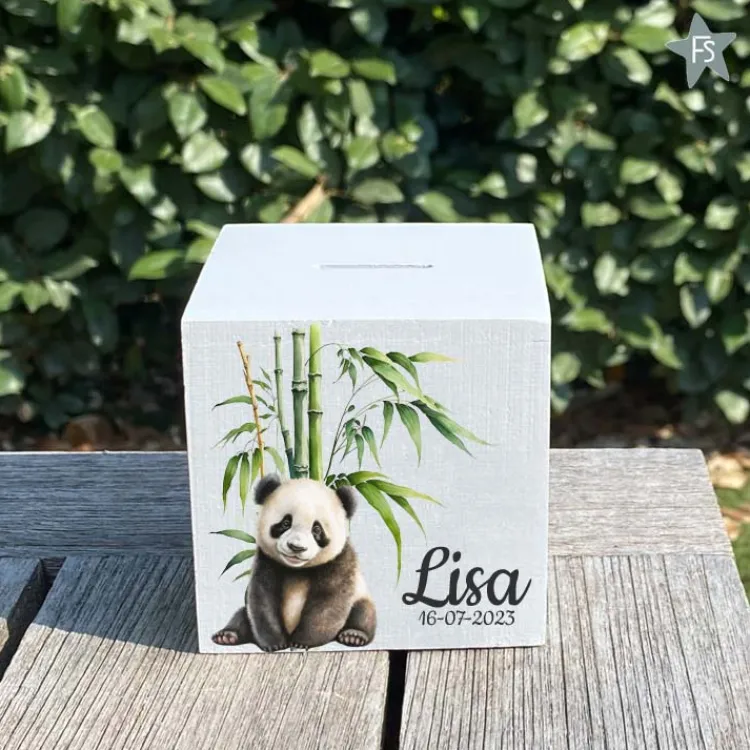 New Houten spaarpot panda met naam Spaarpot Met Naam | Kraamcadeau Meisje