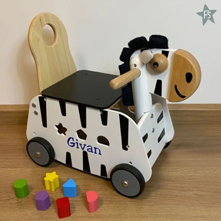 Fashion I'm toy Houten Loop-en sorteerwagen zebra ( met naam ) Loopfiets Met Naam | Kraamcadeau Meisje