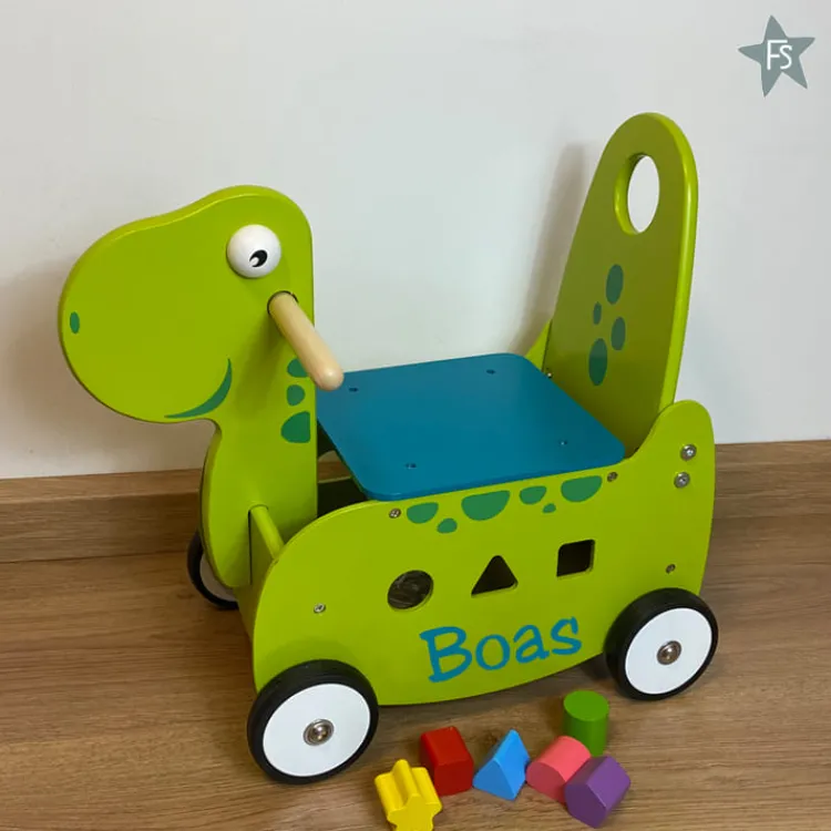 Online I'm toy Houten Loop-en sorteerwagen Dino ( met naam ) Loopfiets Met Naam | Kraamcadeau Jongen