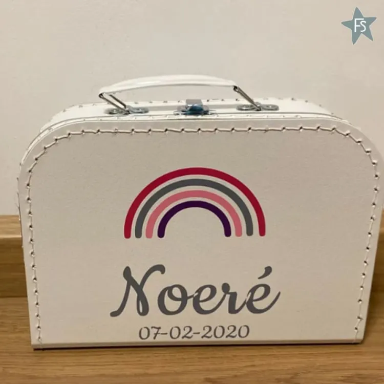 Outlet Kinderkoffertje met naam en regenboog roze Koffertje Met Naam | Kraamcadeau Meisje