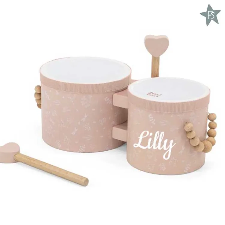 Sale Houten Bongo’s pink ( met naam ) Label Label | Houten Speelgoed Met Naam