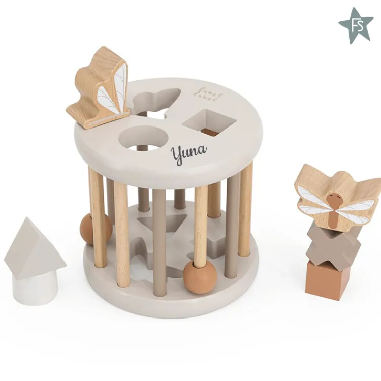 Clearance Nougat Houten Rollende Vormenstoof ( met naam ) Label Label | Kraamcadeau Meisje