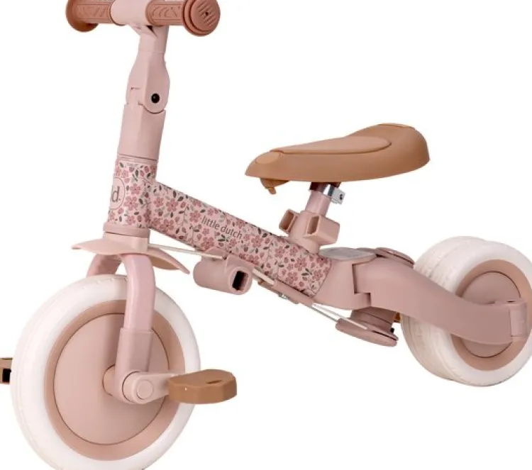 Hot 4 in 1 Driewieler Pink Little Dutch Fairy Garden | Loopfiets Met Naam