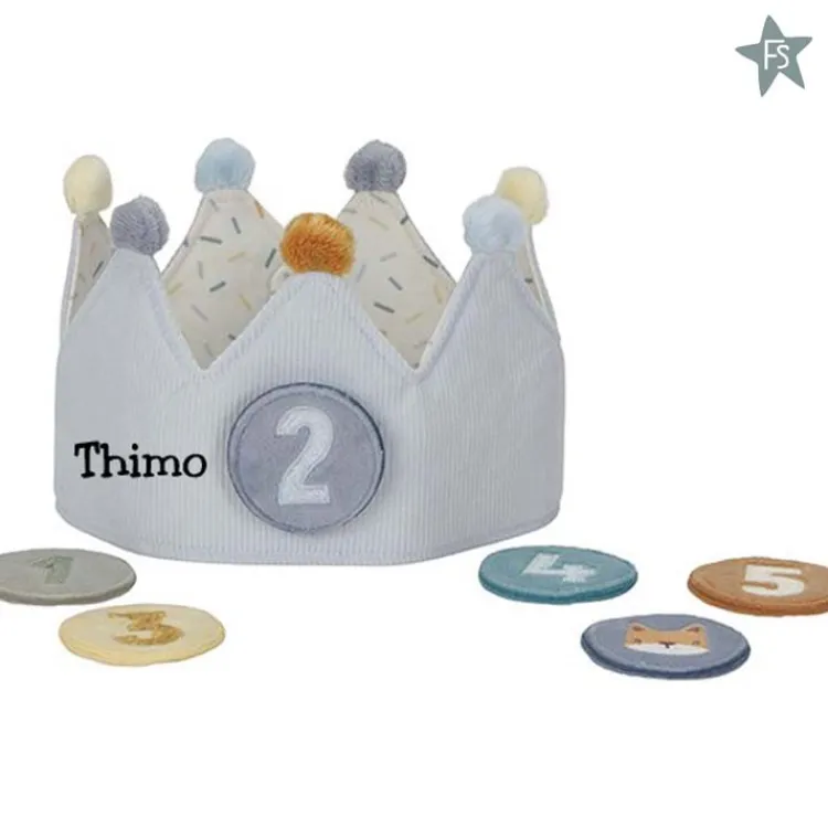 Sale - Verjaardagskroon van stof met cijfers - Blauw ( met naam ) Kraamcadeau Jongen