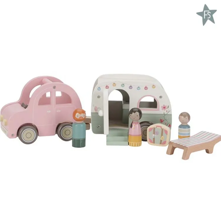 Hot auto met caravan FSC (met naam) Little Dutch Houten Speelgoed Met Naam | Kraamcadeau Meisje