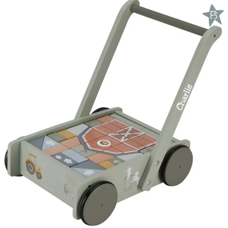 Discount Blokkenkar Little Farm ( met naam ) Little Dutch Little Farm | Little Dutch Houten Speelgoed Met Naam