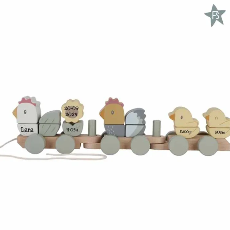 Discount Blokkentrein kip Little Farm ( met naam en geboortegegevens ) Little Dutch Little Farm | Little Dutch Houten Speelgoed Met Naam