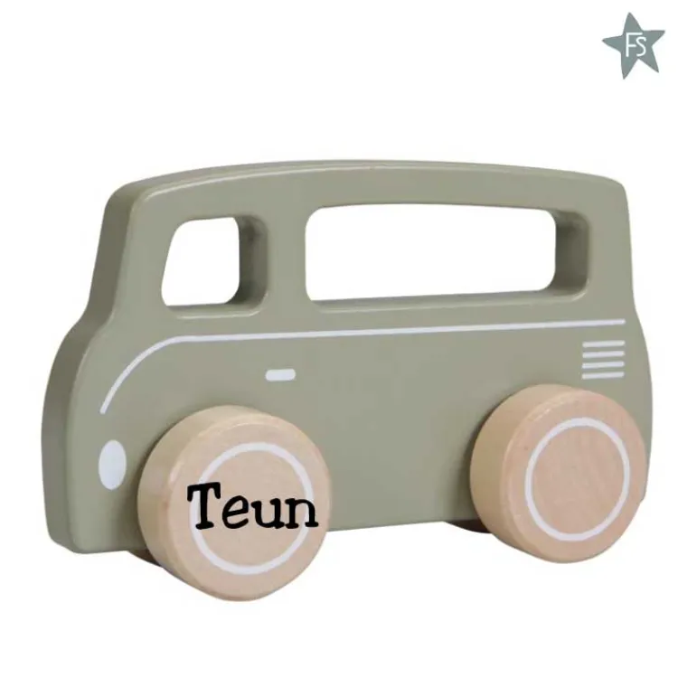 Online Busje olijf (met naam) Little Dutch Little Farm | Little Dutch Houten Speelgoed Met Naam
