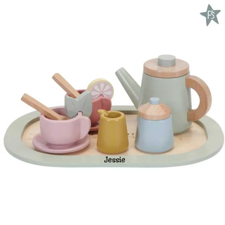 Outlet houten theeservies (met naam) Little Dutch Houten Speelgoed Met Naam | Kraamcadeau Meisje