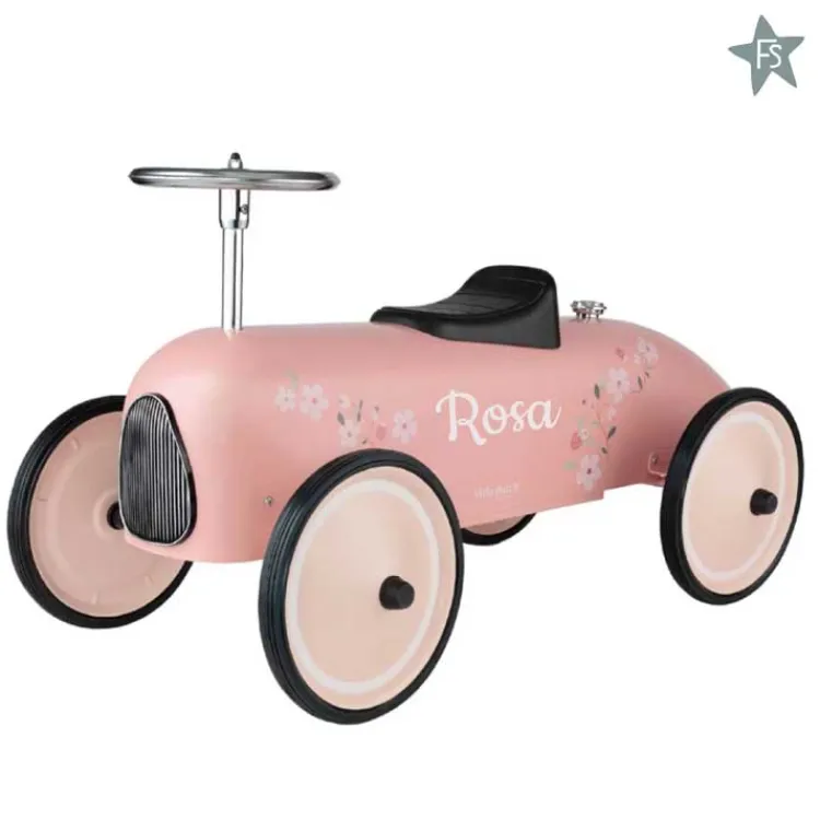New Retro Loopauto Roze (met naam) Little Dutch Houten Speelgoed Met Naam | Loopfiets Met Naam