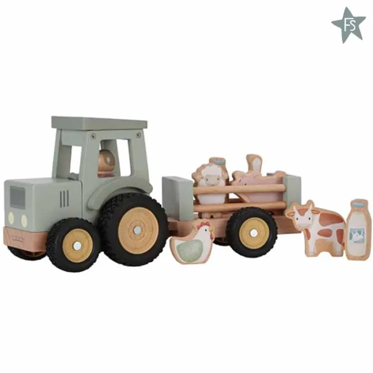 Sale Tractor met trailer Little Farm (met naam) Little Dutch Little Farm | Little Dutch Houten Speelgoed Met Naam