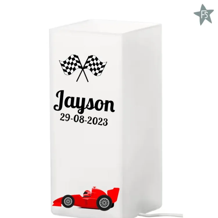 Discount Nachtlampje met rode formule 1 auto met naam Nachtlampjes Met Naam | Kraamcadeau Jongen