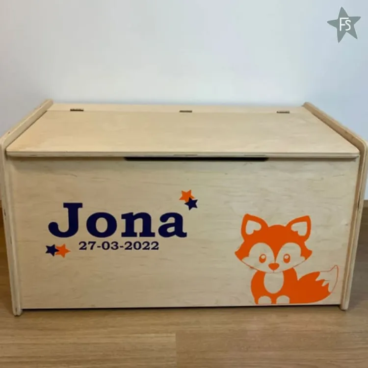 New Naturel Houten speelgoedkist met naam Vos Speelgoedkist Met Naam | Kraamcadeau Meisje