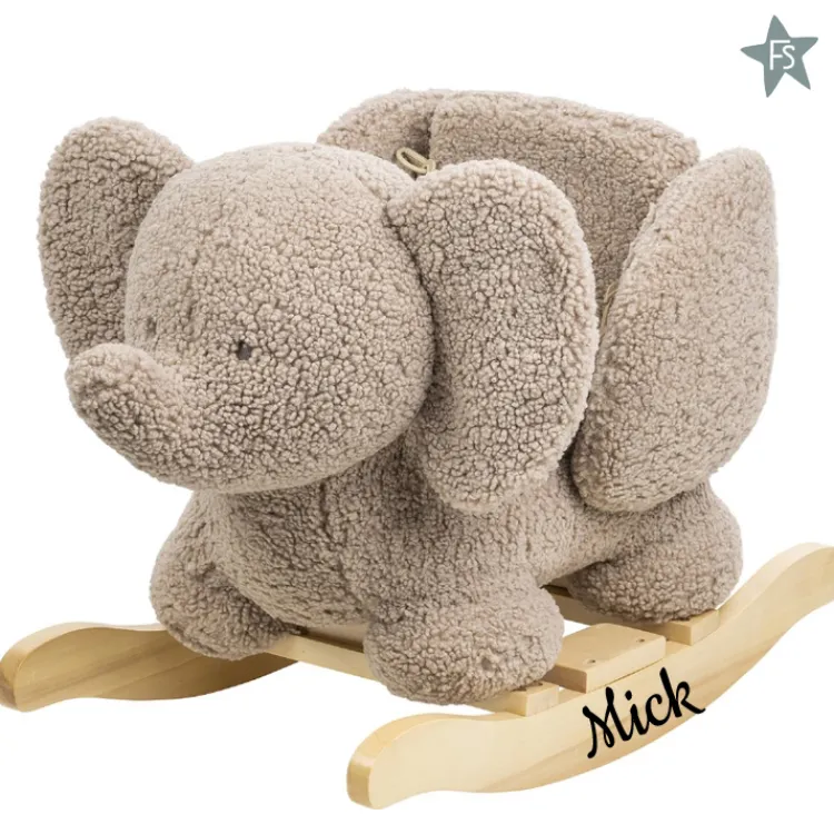 Clearance Olifant Teddy - schommelpaard - Hobbelpaard taupe ( met naam ) Houten Speelgoed Met Naam | Kraamcadeau Meisje