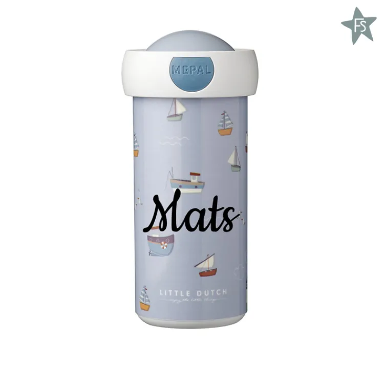 Fashion Schoolbeker Campus 300 ml - Sailors bay ( met naam ) Little Dutch Sailors Bay Wit/blauw | Little Dutch Bekers En Lunchboxen (mepal)
