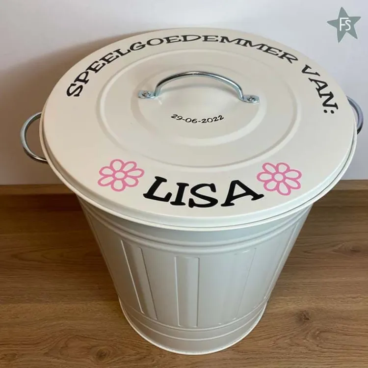 Hot Speelgoedemmer met naam en bloemen Speelgoedemmers Met Naam | Kraamcadeau Meisje