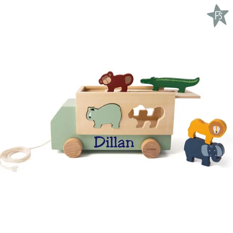 Clearance Trixie Houten dierentruck ( met naam ) Trixie Houten Speelgoed | Kraamcadeau Jongen