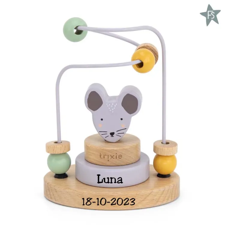 New Trixie Houten kralenframe - Mrs. Mouse ( met naam ) Trixie Houten Speelgoed | Kraamcadeau Meisje