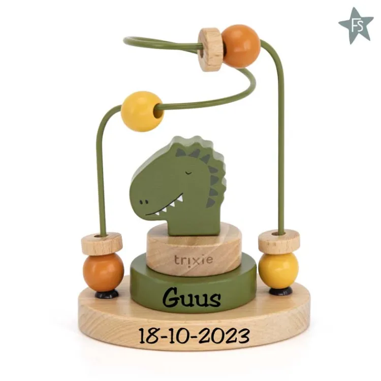 Best Trixie Houten kralenframe - Mr. Dino ( met naam ) Trixie Houten Speelgoed | Kraamcadeau Jongen