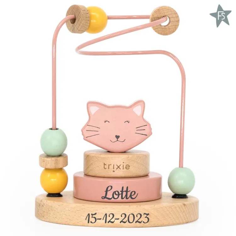 New Trixie houten kralenframe Mrs. Cat ( met naam ) Trixie Houten Speelgoed | Kraamcadeau Meisje