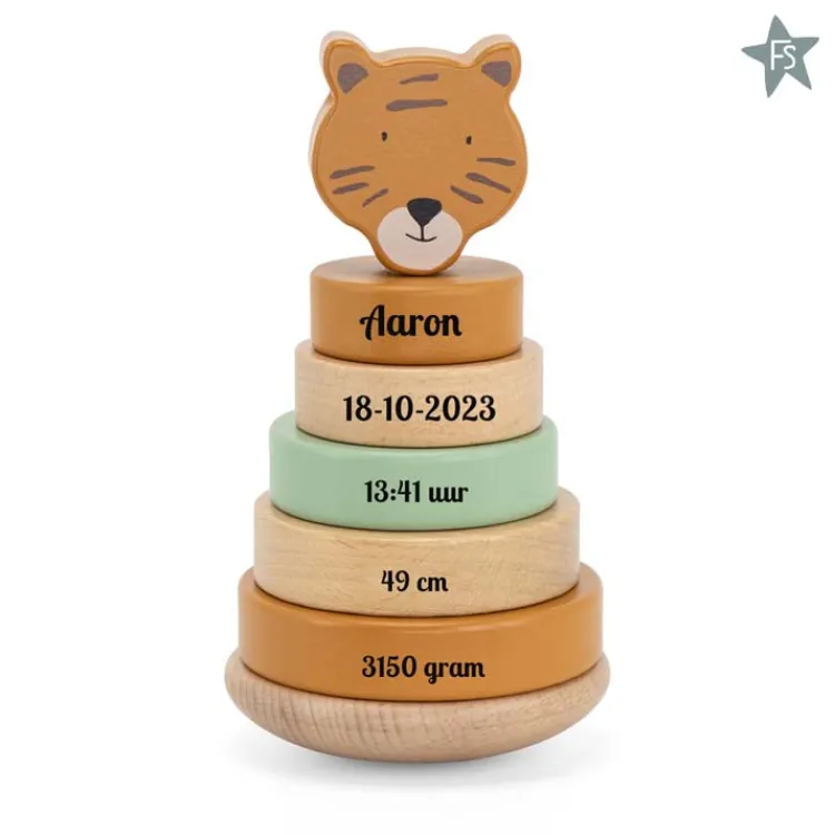 New Trixie Houten stapeltoren - Mr. Tiger ( met naam en geboortegegevens ) Trixie Houten Speelgoed | Houten Stapeltorens Met Naam