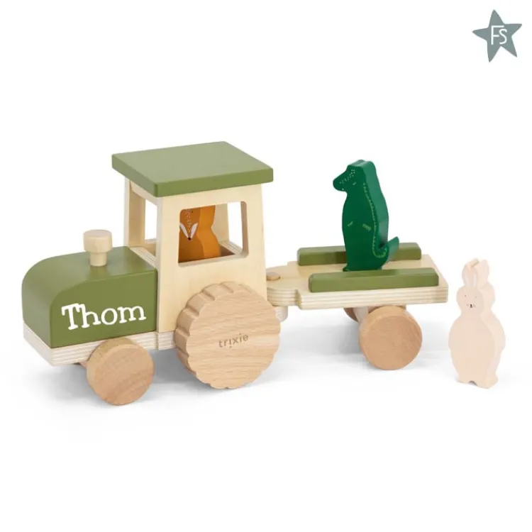 Outlet Trixie Houten tractor met aanhangwagen ( met naam ) Trixie Houten Speelgoed | Kraamcadeau Meisje